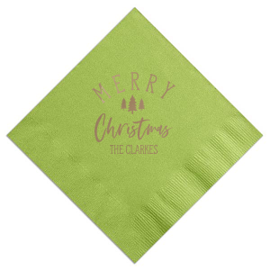 Ring in the holiday season with our personalized Festive Evergreen Napkin! Adorned with delightful pine tree designs and custom printed with your personalized text, these napkins bring a festive flair to your Christmas gatherings. Select from an array of foil colors to perfectly complement your holiday décor. Perfect for Christmas parties, family feasts, and holiday celebrations, these napkins add a cheerful touch to every table setting. Make your festive moments unforgettable with these unique, custom-printed napkins that guests will cherish.