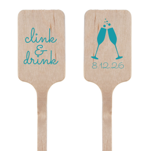 Stir up the merriment with the Clink and Drink Stir Stick, featuring sparkling champagne flutes and whimsical script. This spirited little detail bubbles over with joy, perfect for adding a splash of celebration to your event's libations.