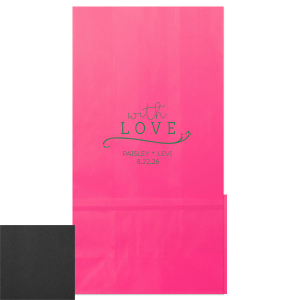Gift with heart using the Whimsical With Love Bag, where 'with' dances in playful script above a bold 'LOVE.' A delicate flourish adds grace, and the couple's names with the event date bring a personal touch to this charming token of affection.