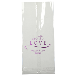 Gift with heart using the Whimsical With Love Bag, where 'with' dances in playful script above a bold 'LOVE.' A delicate flourish adds grace, and the couple's names with the event date bring a personal touch to this charming token of affection.