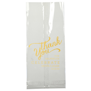 Express heartfelt gratitude with the Thank You For Bag adorned with a graceful, flourished 'Thank You' above the couple's details in a modern block script. Ideal for parting gifts, this bag embodies appreciation, making every farewell memorable.