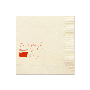 Savor the sentiment of your special day with the Negroni Be You & Me Napkin, adorned with a sleek clipart of a Negroni glass and the playful words "It can negroni be you and me" in a whimsical script. Add a touch of personalization with the couple's initials below, ideal for toasting to love at your wedding, rehearsal dinner, or engagement party.