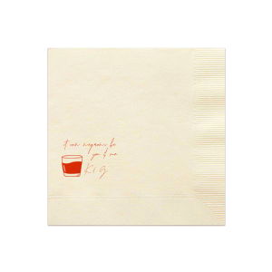 Savor the sentiment of your special day with the Negroni Be You & Me Napkin, adorned with a sleek clipart of a Negroni glass and the playful words "It can negroni be you and me" in a whimsical script. Add a touch of personalization with the couple's initials below, ideal for toasting to love at your wedding, rehearsal dinner, or engagement party.