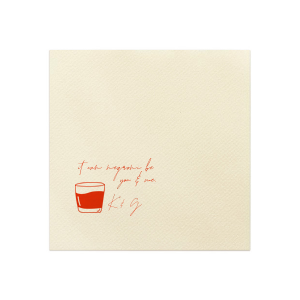 Savor the sentiment of your special day with the Negroni Be You & Me Napkin, adorned with a sleek clipart of a Negroni glass and the playful words "It can negroni be you and me" in a whimsical script. Add a touch of personalization with the couple's initials below, ideal for toasting to love at your wedding, rehearsal dinner, or engagement party.