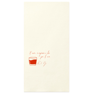 Savor the sentiment of your special day with the Negroni Be You & Me Napkin, adorned with a sleek clipart of a Negroni glass and the playful words "It can negroni be you and me" in a whimsical script. Add a touch of personalization with the couple's initials below, ideal for toasting to love at your wedding, rehearsal dinner, or engagement party.