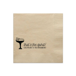 Embrace good vibes with the That's The Spirit Napkin, perfect for any festive occasion. The design showcases a delightful cocktail complete with a tiny umbrella, while the phrase "That's the Spirit!" in flowing script captures the essence of celebration. Personalize with your name below, making it ideal for birthday bashes, retirement send-offs, or wedding receptions.