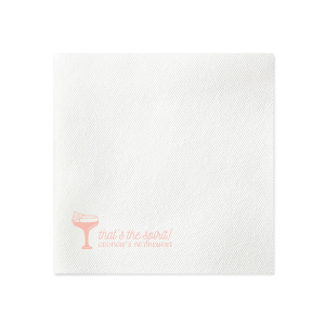 Embrace good vibes with the That's The Spirit Napkin, perfect for any festive occasion. The design showcases a delightful cocktail complete with a tiny umbrella, while the phrase "That's the Spirit!" in flowing script captures the essence of celebration. Personalize with your name below, making it ideal for birthday bashes, retirement send-offs, or wedding receptions.