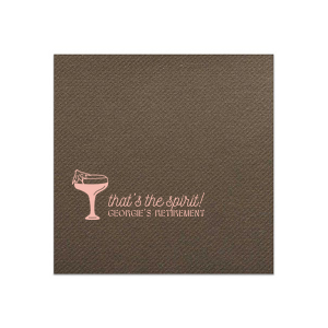 Embrace good vibes with the That's The Spirit Napkin, perfect for any festive occasion. The design showcases a delightful cocktail complete with a tiny umbrella, while the phrase "That's the Spirit!" in flowing script captures the essence of celebration. Personalize with your name below, making it ideal for birthday bashes, retirement send-offs, or wedding receptions.