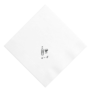 Infuse your celebration with the refined simplicity of the Vino Duo Sketch Napkin. This minimal yet trendy design features a hand-drawn wine glass and bottle, capturing the essence of a good time. Below, add a personalized touch with your initials in a handwritten-style font, perfect for toasting to love and life at a wedding, engagement party, or birthday gathering.
