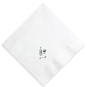 Infuse your celebration with the refined simplicity of the Vino Duo Sketch Napkin. This minimal yet trendy design features a hand-drawn wine glass and bottle, capturing the essence of a good time. Below, add a personalized touch with your initials in a handwritten-style font, perfect for toasting to love and life at a wedding, engagement party, or birthday gathering.