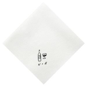 Infuse your celebration with the refined simplicity of the Vino Duo Sketch Napkin. This minimal yet trendy design features a hand-drawn wine glass and bottle, capturing the essence of a good time. Below, add a personalized touch with your initials in a handwritten-style font, perfect for toasting to love and life at a wedding, engagement party, or birthday gathering.