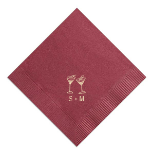 Accent your special event with the sleek Minimal Martini Pair Napkin, featuring a pair of hand-drawn martini glasses in a modern, understated style. Below the artwork, personalize with your initials for a custom touch that's perfect for a wedding toast, engagement celebration, or sophisticated birthday affair.