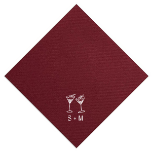 Accent your special event with the sleek Minimal Martini Pair Napkin, featuring a pair of hand-drawn martini glasses in a modern, understated style. Below the artwork, personalize with your initials for a custom touch that's perfect for a wedding toast, engagement celebration, or sophisticated birthday affair.