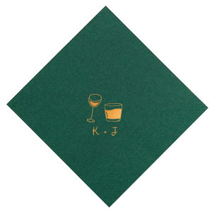 Elevate your table setting with the Sip in Style Dual Glass Napkin, presenting a hand-drawn depiction of both a wine and a martini glass in a contemporary, minimalist fashion. Below the refined design, your initials await personalization in an elegant handwritten font, making this napkin a perfect match for weddings, engagement parties, or chic birthday celebrations.