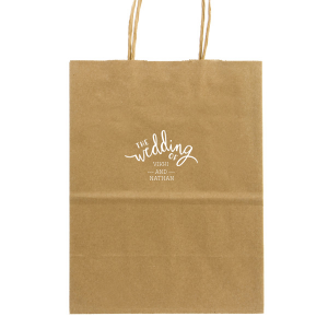 ForYourParty's chic Sand Gift Bag with Satin Teal / Peacock Foil has a The Wedding Of graphic and is good for use in Bridal, Wedding themed parties and will make your guests swoon. Personalize your party's thank you's today.