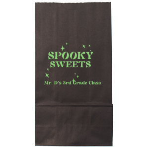 Delight in the fright with the Spooky Sweets Personalized Halloween Bag, emblazoned with "Spooky Sweets" amidst twinkling stars. Below, add a personal touch with your name, class details for school festivities, or specifics for a hauntingly fun Halloween party. The perfect companion for a night of ghoulish gathering and treats.