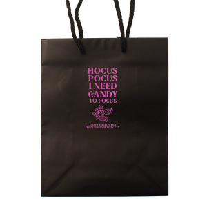 Spooky season is upon us, and the Hocus Pocus Focus Bag is ideal for your Halloween parties or school events. Featuring the phrase "hocus pocus I need candy to focus" above a graphic of candy, you can personalize with your name and fill with the candy of your choice!