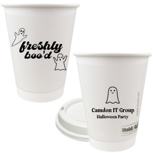 Fill the Freshly Boo'd Cup with the spooky drinks of your choice! Perfect for enjoying coffee while you are passing out Halloween candy or having fun at an office party. It features ghost graphics and a space to personalize with your name. 