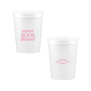 Celebrate Halloween with the More Boos Please Cup. Personalize with the year, and get ready to cheers in style with this modern Halloween party accessory. Perfect for office Halloween parties or at home spooky events. 