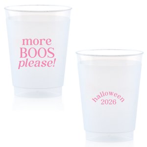 Celebrate Halloween with the More Boos Please Cup. Personalize with the year, and get ready to cheers in style with this modern Halloween party accessory. Perfect for office Halloween parties or at home spooky events. 