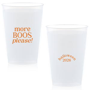 Celebrate Halloween with the More Boos Please Cup. Personalize with the year, and get ready to cheers in style with this modern Halloween party accessory. Perfect for office Halloween parties or at home spooky events. 
