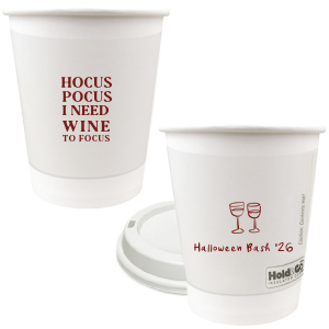 The Hocus Pocus Focus Cup is the ideal custom Halloween party accessory.  Featuring the phrase "hocus pocus I need candy to focus" and a modern and minimal graphic of wine glasses, you can personalize with your name, and the year. This chic Halloween accessory will be a hit at your autumnal events. 
