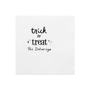 The Starry Trick Or Trick Napkin is the perfect custom Halloween party accessory for your event. Personalize this star adorned personalized napkin with your family's last name in a modern script font. This minimal Halloween napkin will add the perfect detail to your Halloween party. 