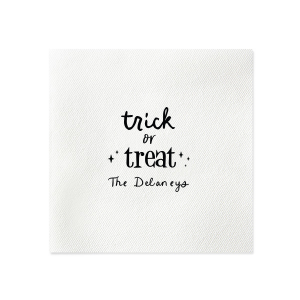 The Starry Trick Or Trick Napkin is the perfect custom Halloween party accessory for your event. Personalize this star adorned personalized napkin with your family's last name in a modern script font. This minimal Halloween napkin will add the perfect detail to your Halloween party. 