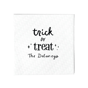 The Starry Trick Or Trick Napkin is the perfect custom Halloween party accessory for your event. Personalize this star adorned personalized napkin with your family's last name in a modern script font. This minimal Halloween napkin will add the perfect detail to your Halloween party. 