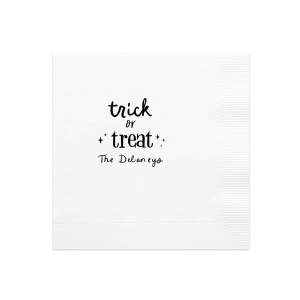 The Starry Trick Or Trick Napkin is the perfect custom Halloween party accessory for your event. Personalize this star adorned personalized napkin with your family's last name in a modern script font. This minimal Halloween napkin will add the perfect detail to your Halloween party. 
