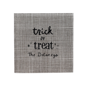 The Starry Trick Or Trick Napkin is the perfect custom Halloween party accessory for your event. Personalize this star adorned personalized napkin with your family's last name in a modern script font. This minimal Halloween napkin will add the perfect detail to your Halloween party. 
