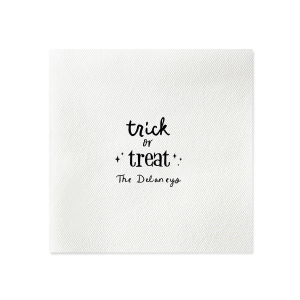 The Starry Trick Or Trick Napkin is the perfect custom Halloween party accessory for your event. Personalize this star adorned personalized napkin with your family's last name in a modern script font. This minimal Halloween napkin will add the perfect detail to your Halloween party. 