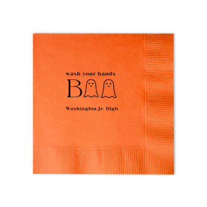 The Wash Your Hands Boo Napkin will elevate your bathroom this Halloween season. Two ghosts help spell out "wash your hands boo." You can personalize with your name, school, or location of your Halloween party!
