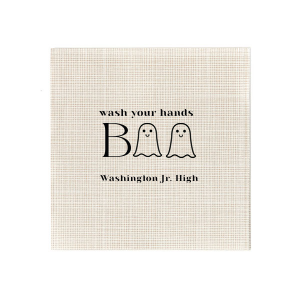 The Wash Your Hands Boo Napkin will elevate your bathroom this Halloween season. Two ghosts help spell out "wash your hands boo." You can personalize with your name, school, or location of your Halloween party!