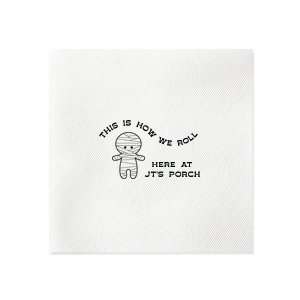 Get ready for Halloween season with the Mummy Halloween Napkin. Featuring a graphic of an adorable mummy below the phrase "this is how we roll," you can personalize with your name or your class name if you are having a school Halloween party. This cute Halloween party accessory is perfect for a kid's halloween party. 