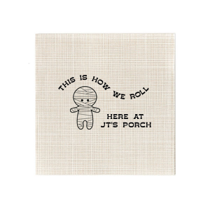 Get ready for Halloween season with the Mummy Halloween Napkin. Featuring a graphic of an adorable mummy below the phrase "this is how we roll," you can personalize with your name or your class name if you are having a school Halloween party. This cute Halloween party accessory is perfect for a kid's halloween party. 