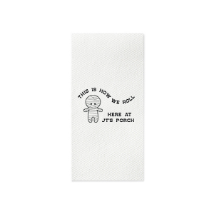 Get ready for Halloween season with the Mummy Halloween Napkin. Featuring a graphic of an adorable mummy below the phrase "this is how we roll," you can personalize with your name or your class name if you are having a school Halloween party. This cute Halloween party accessory is perfect for a kid's halloween party. 