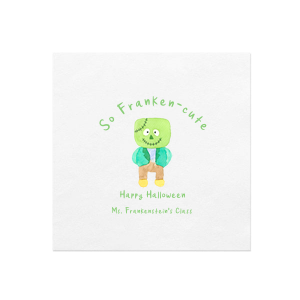 Customize the So Franken-Cute Napkin for your Halloween party! Featuring a full color design of Frankenstein, you can personalize with your class name for a school Halloween party, or your own name if you are having a Halloween party at home. 