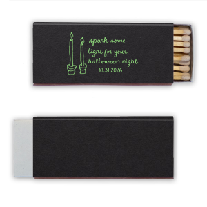 Get ready to celebrate the season with the Spark Some Light Match! Featuring a modern and minimal image of two candlesticks, you can personalize with the date of your event in a handwritten script font. 