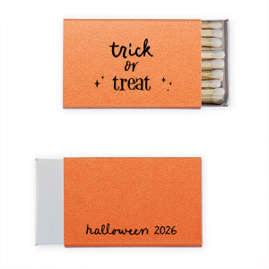 Celebrate Halloween with the Trick Or Trick Match. You can personalize on side for a Halloween party for a memorable party favor. Adorned with minimal stars, this custom match will be a hit. 