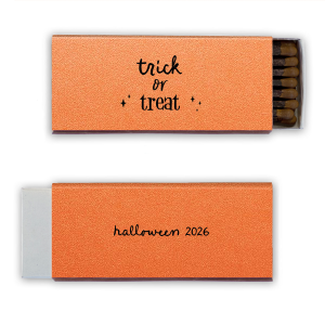 Celebrate Halloween with the Trick Or Trick Match. You can personalize on side for a Halloween party for a memorable party favor. Adorned with minimal stars, this custom match will be a hit. 