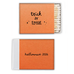 Celebrate Halloween with the Trick Or Trick Match. You can personalize on side for a Halloween party for a memorable party favor. Adorned with minimal stars, this custom match will be a hit. 