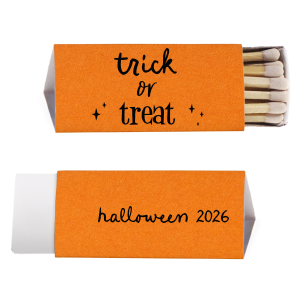 Celebrate Halloween with the Trick Or Trick Match. You can personalize on side for a Halloween party for a memorable party favor. Adorned with minimal stars, this custom match will be a hit. 