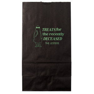 The Treats For The Recently Deceased Bag will make a spooky addition to your personalized Halloween supplies. Step your trick or treat bags up this year with a custom touch. Your Halloween bash will be a ghoulish delight. 