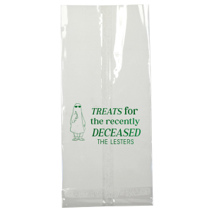 The Treats For The Recently Deceased Bag will make a spooky addition to your personalized Halloween supplies. Step your trick or treat bags up this year with a custom touch. Your Halloween bash will be a ghoulish delight. 