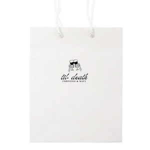 Ideal for gift bags or trick-or-treating, the Til Death Toast Bag is a must need accessory for your Halloween season. Adorned with two skeletal hands clinking wine glasses above personalized text, they are perfect for seasonal weddings or Halloween events.