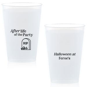 The After Life Of The Party Cup keeps the good times flowing for you Halloween events. Tickle funny bones with this macbre merchandise, your guests are sure to remember the personalized accessory long after the party is dead.  