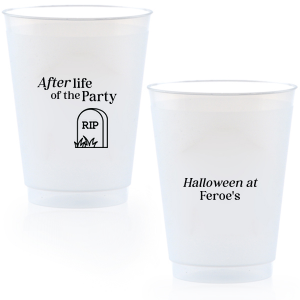 The After Life Of The Party Cup keeps the good times flowing for you Halloween events. Tickle funny bones with this macbre merchandise, your guests are sure to remember the personalized accessory long after the party is dead.  