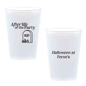 The After Life Of The Party Cup keeps the good times flowing for you Halloween events. Tickle funny bones with this macbre merchandise, your guests are sure to remember the personalized accessory long after the party is dead.  
