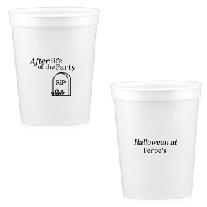 The After Life Of The Party Cup keeps the good times flowing for you Halloween events. Tickle funny bones with this macbre merchandise, your guests are sure to remember the personalized accessory long after the party is dead.  